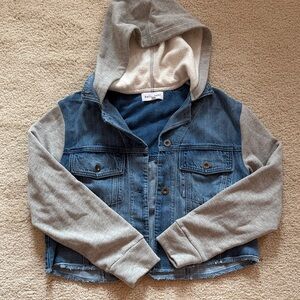 Bella Dahl Kids Denim Jacket with Gray Hood & Sleeves